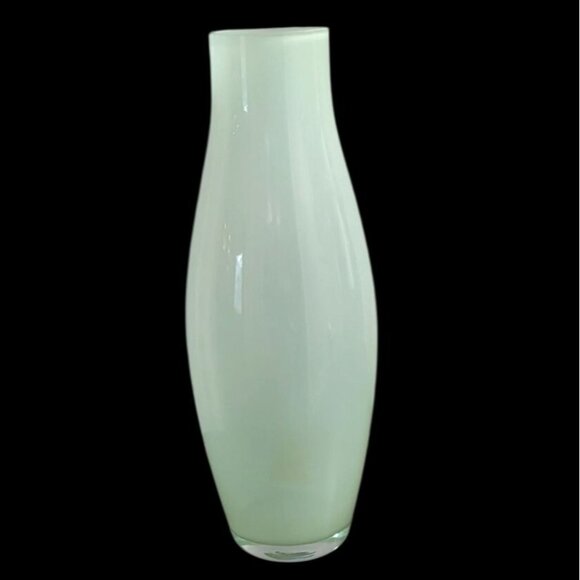 Poland 16" Tall Hand Blown Glass Vase Mint Green Contemporary Minimalist - Picture 1 of 6